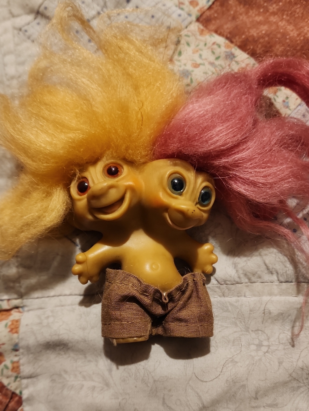 Uneeda Vintage 1965 Two Headed Troll Yello And Pink Hair